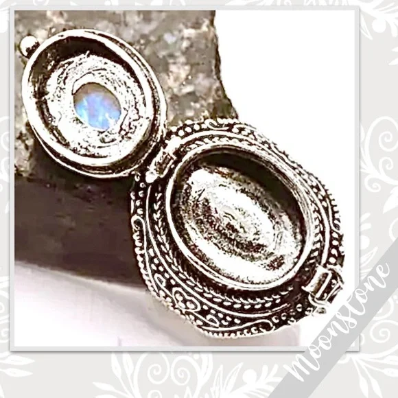 Rainbow Moonstone Eclectic Silver Artisan Poison Ring, 8 (White, Blue, Purple) - Picture 3 of 3